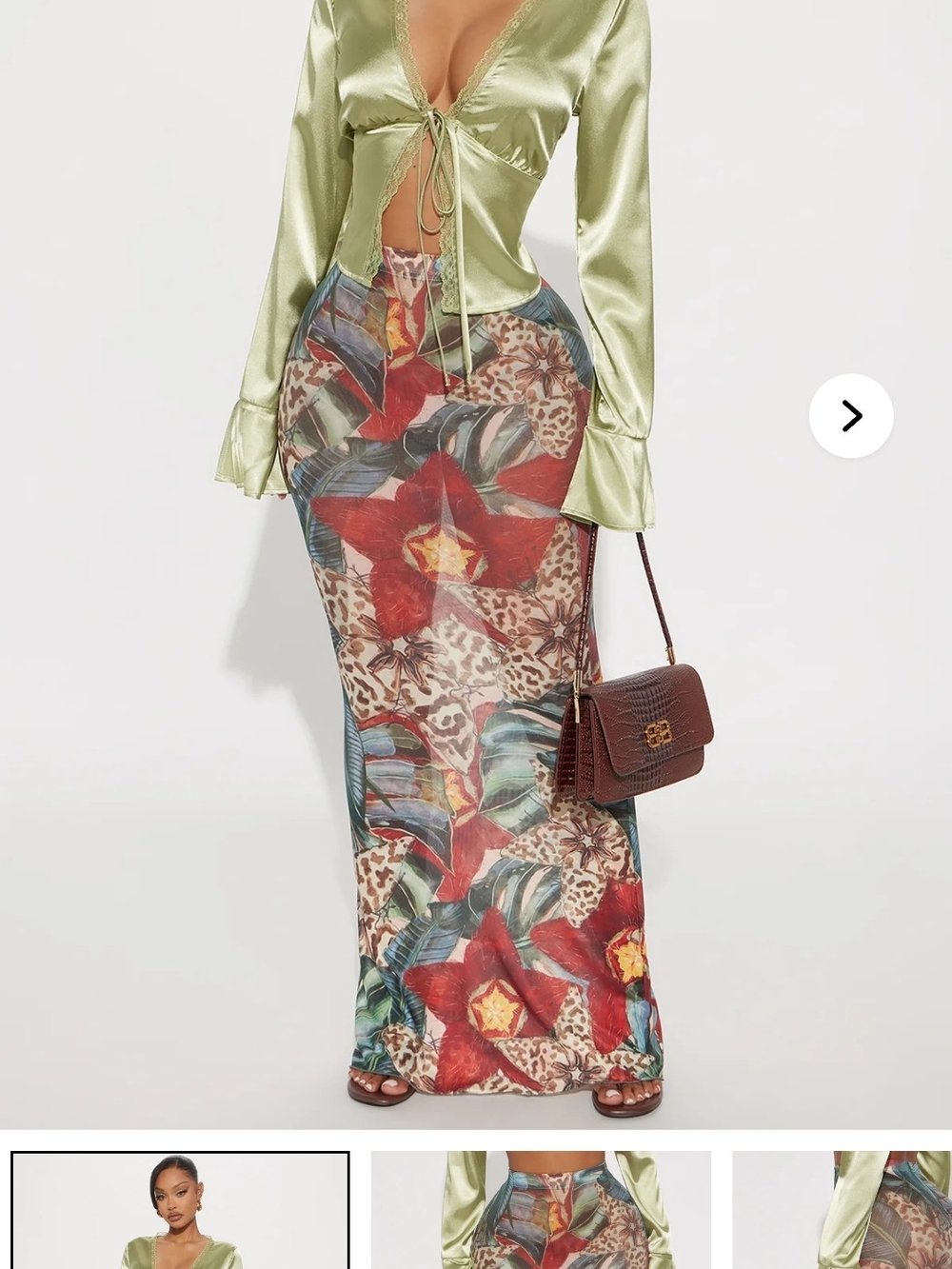 Floral & Leopard Print Maxi Skirt in Red and Green